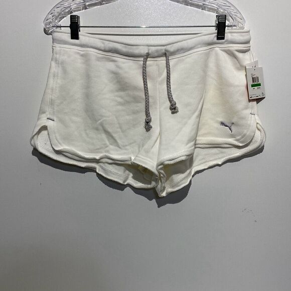 Puma Women's White Drawstring Raw Edges High Rise Shorts Size Large NWT - Picture 1 of 7